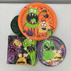 Unique Novelty Heavy Duty Silly Halloween Monsters Paper Party Napkin Plates Set